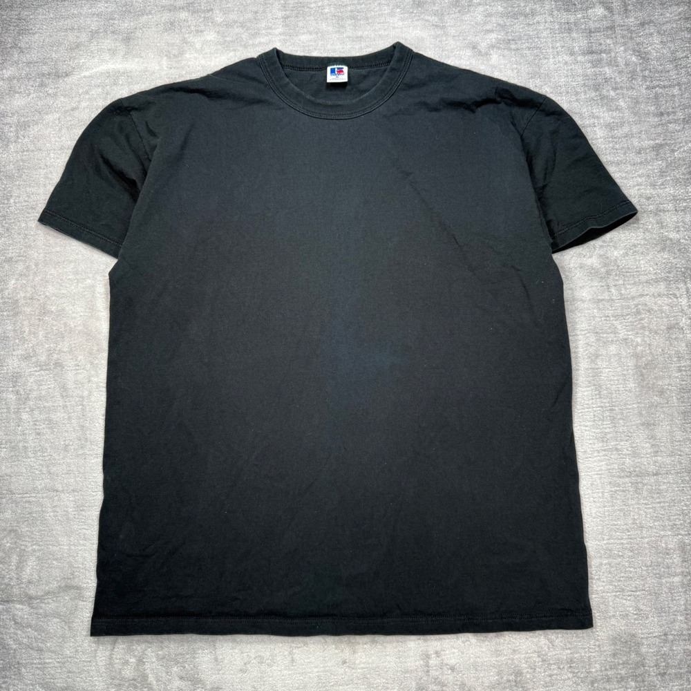Russell Athletic Shirt Mens XL Black Blank Vintage 90s Ringer Neck Made In USA